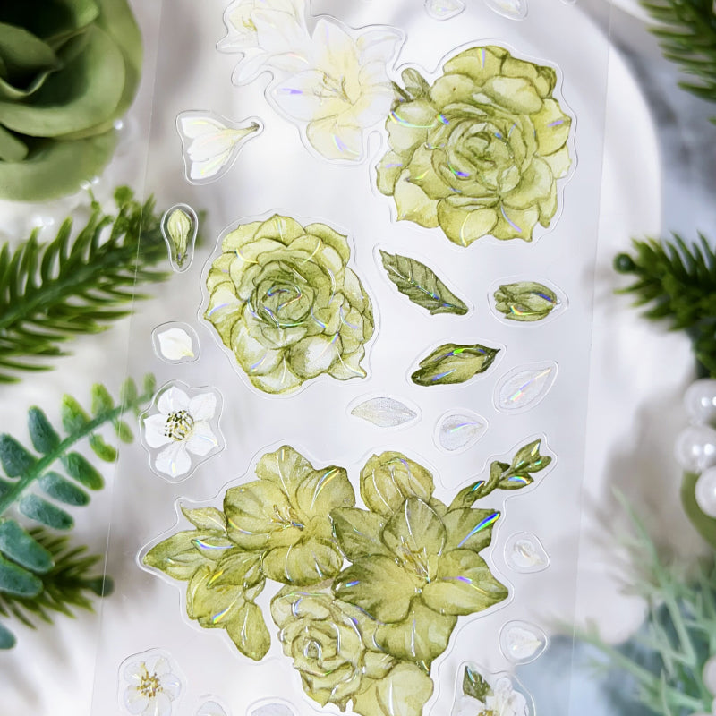5.5cm*100cm Lush Greenery Washi/Self-adhesive/Shell Light PET Tape featuring green, and light designs for journaling, scrapbooking and collage