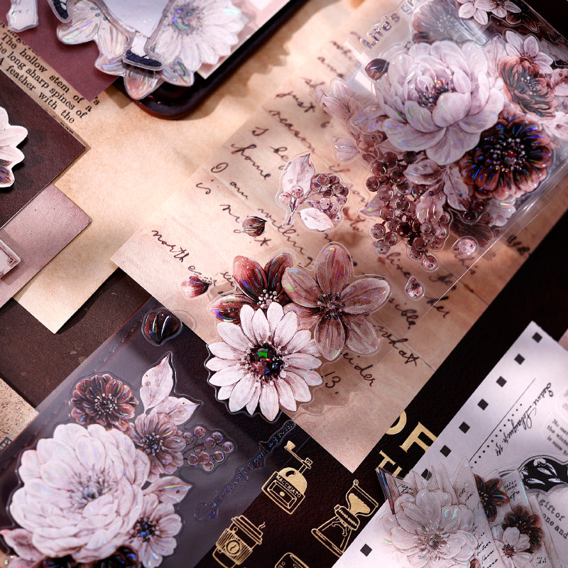 5.5cm*125cm Brown Shadow Old Manuscript Die Cutting Shell Light Washi/PET Tape