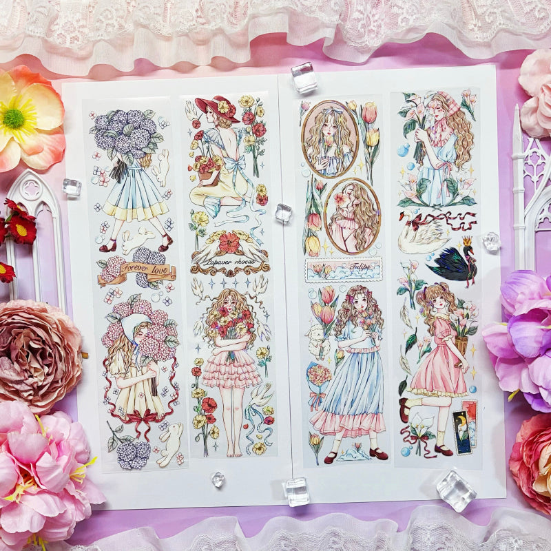 Whole Roll 6cm*5m Flower Appointment Shell Light PET Tape featuring flower, and light designs for journaling, scrapbooking and collage
