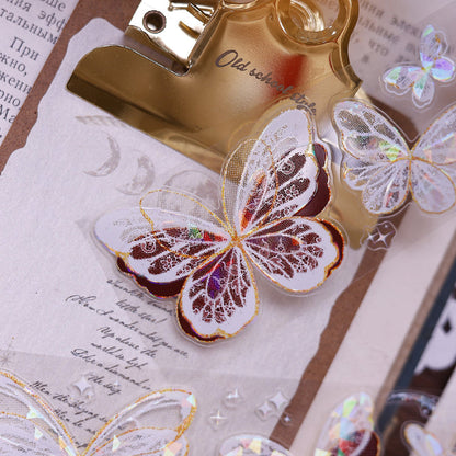 4.5cm*100cm Butterfly wings Die Cutting Flash PET/Shell Light/Gold/Silver Tape featuring butterfly, old, and gold designs for journaling, scrapbooking and collage