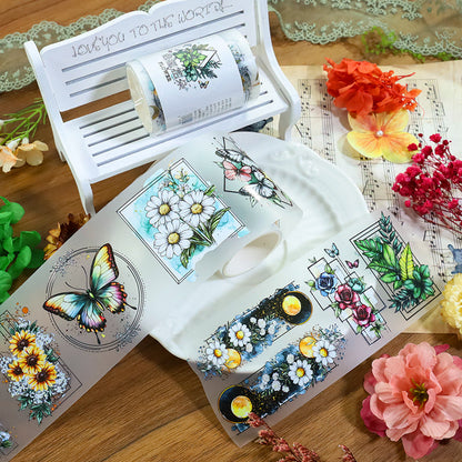 Wireframe flowers Fog PET Tape featuring flower designs for journaling, scrapbooking and collage