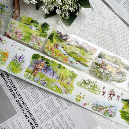 7cm*125cm Blossoming Wildlands Die Cutting Washi/PET Tape