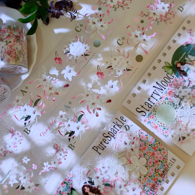 Whole Roll 5.5cm*3m Pink Ribbon Lily Die Cutting PET Tape