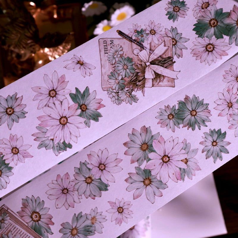 Whole Roll 5.5cm*5m Wild chrysanthemums Die Cutting Washi/PET/Shell Silver PET Tape featuring silver designs for journaling, scrapbooking and collage