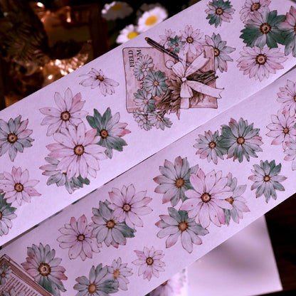 Whole Roll 5.5cm*5m Wild chrysanthemums Die Cutting Washi/PET/Shell Silver PET Tape featuring silver designs for journaling, scrapbooking and collage