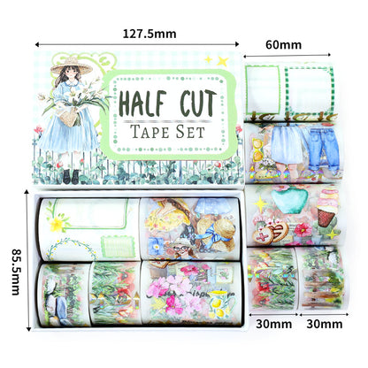 Box garden handmade Die Cutting Washi/Fog PET Tape Set featuring garden designs for journaling, scrapbooking and collage