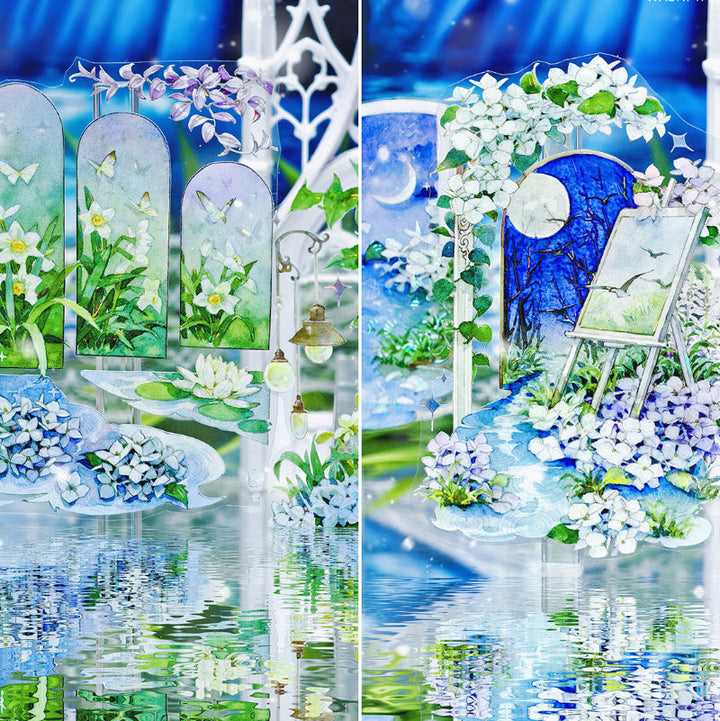 7cm*100cm Monet Moonlit Night Shell Light PET Tape featuring moon, and light designs for journaling, scrapbooking and collage