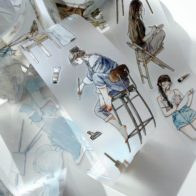 6cm*333cm Drawing girl Die Cutting Washi/PET/Fog PET Tape featuring girl designs for journaling, scrapbooking and collage