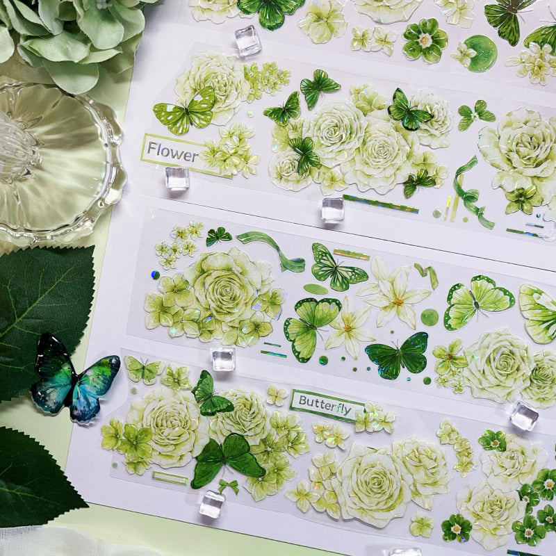 Whole Roll 6cm*5m Butterflies in the flowers Shell Light PET Tape featuring flower, and light designs for journaling, scrapbooking and collage