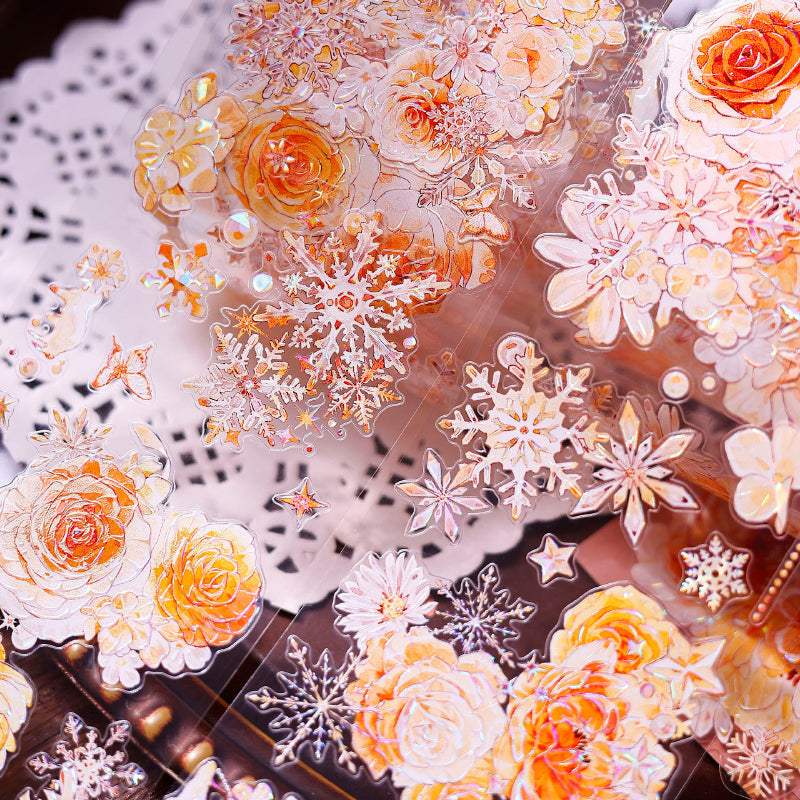 6.5cm*150cm Orange gold blossom Die Cutting Washi/PET/Shell Light PET Tape featuring old, gold, and orange designs for journaling, scrapbooking and collage