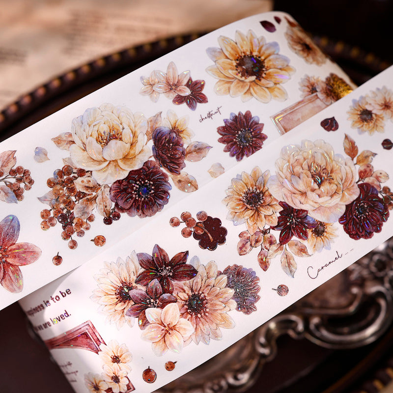 Whole Roll 5.5cm*5m Peony Flower Narrative Die Cutting Washi/PET/Shell Light Washi/PET Tape