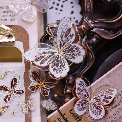 4.5cm*100cm Butterfly wings Die Cutting Flash PET/Shell Light/Gold/Silver Tape featuring butterfly, old, and gold designs for journaling, scrapbooking and collage