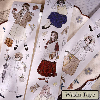 Whole Roll 5cm*5m Poetic Girl Die Cutting Washi/PET/Fog PET Tape