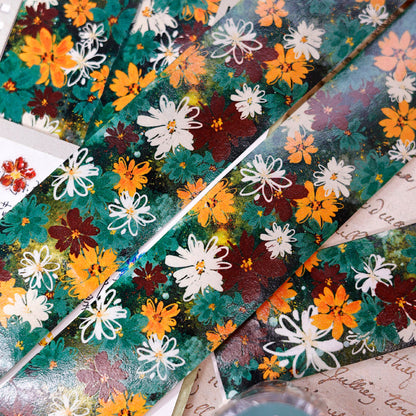 Whole Roll 3cm*3m Green ink flower Washi Tape featuring green, and flower designs for journaling, scrapbooking and collage