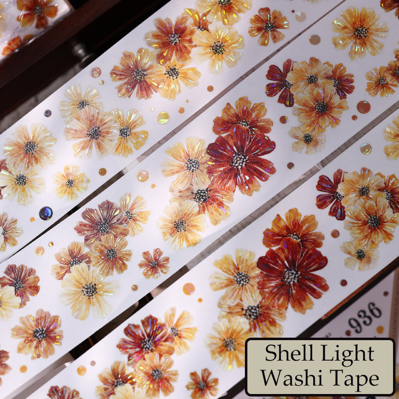 5cm*125cm Autumn Brown Floral Die Cutting Washi/PET/Shell Light Washi/PET Tape