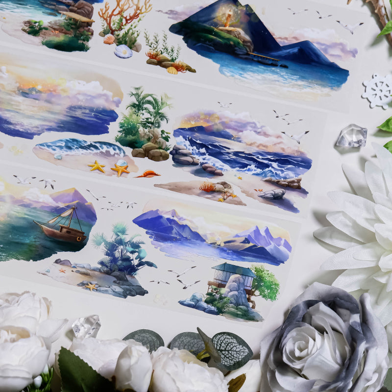7cm*100cm The Sea at Dusk PET Tape featuring sea designs for journaling, scrapbooking and collage