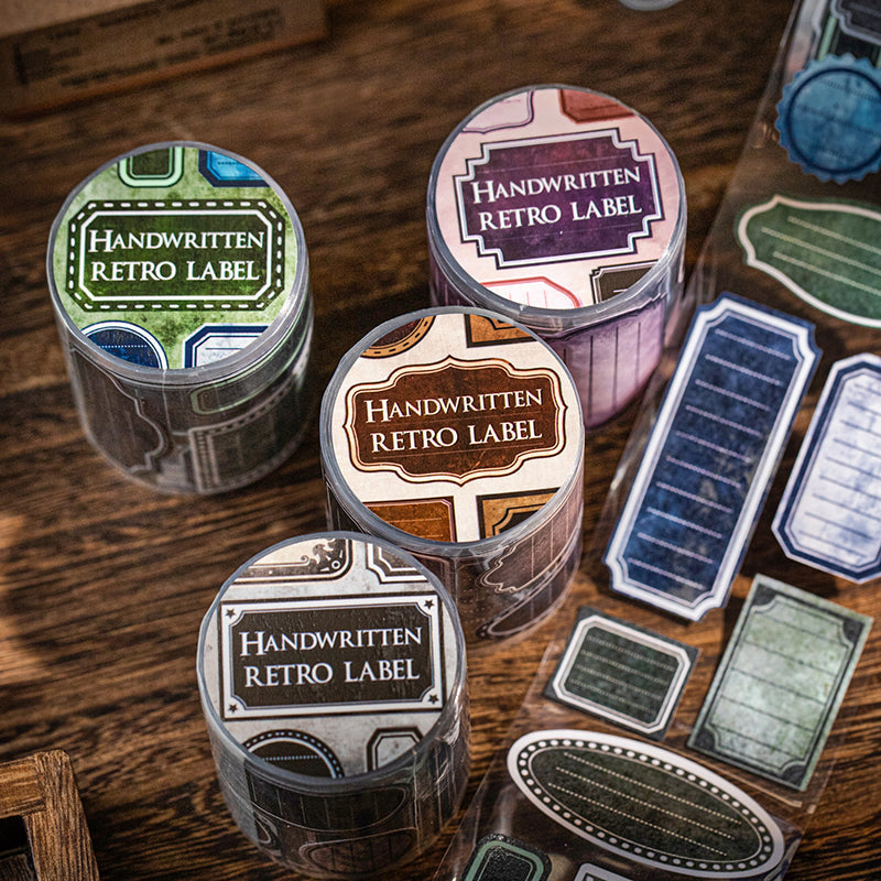 Handwritten retro label Series Die Cutting Writing Paper Tape featuring retro designs for journaling, scrapbooking and collage