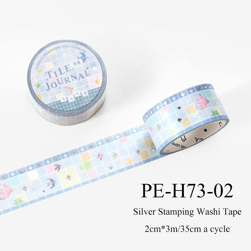 Flower Tile Diary Series Silver Stamping Washi Tape