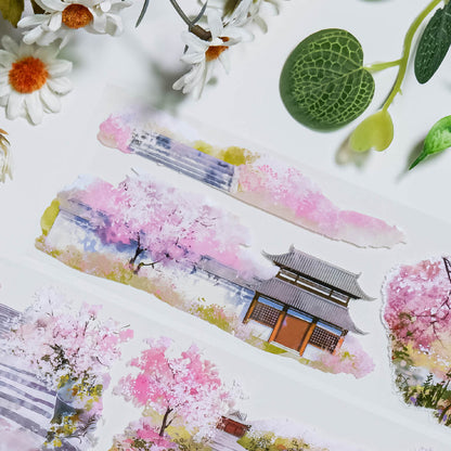 Whole Roll 7cm*5m Cherry Blossom Tree PET Tape featuring tree, and cherry designs for journaling, scrapbooking and collage