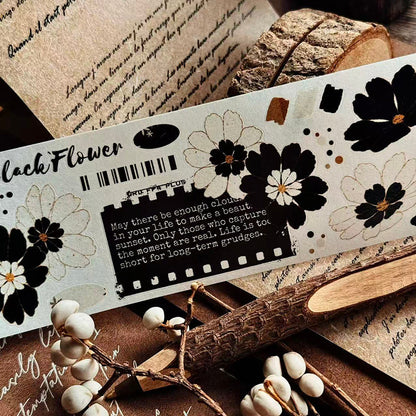 5cm*100cm Black White Flower Dream Die Cutting Washi/PET Tape