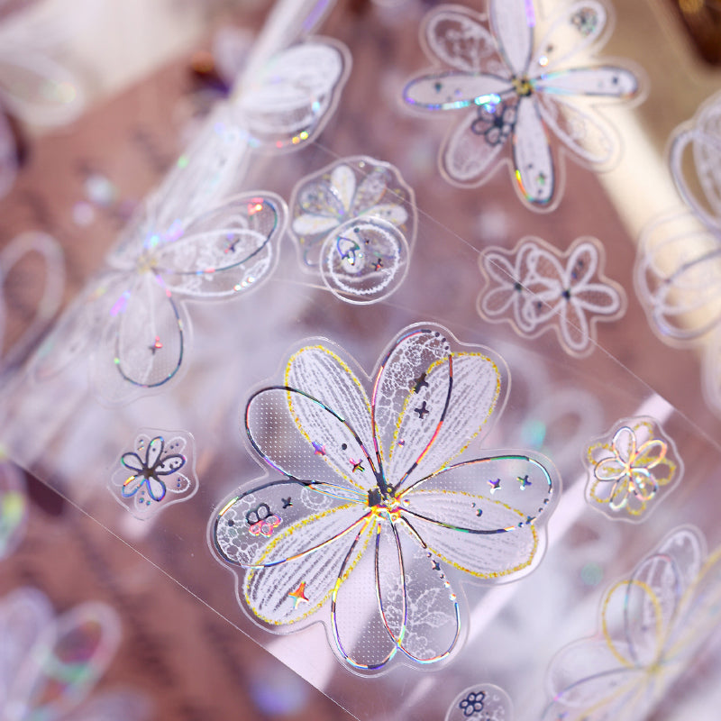 Whole Roll 4.5cm*6m White Dream Island Die Cutting Shell Silver/Flash PET Tape featuring dream, white, and silver designs for journaling, scrapbooking and collage