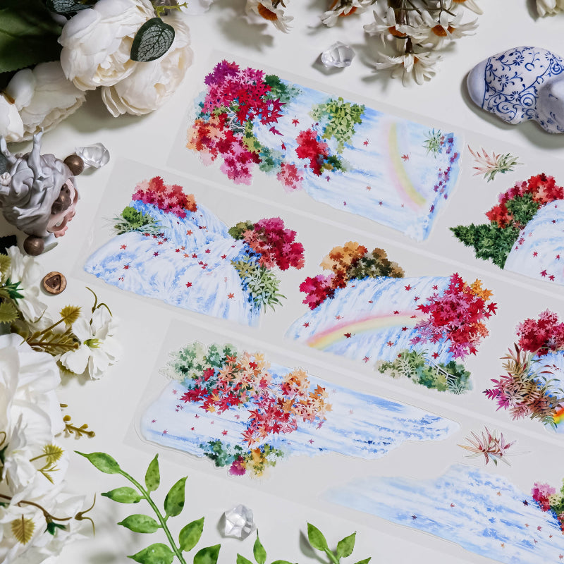 7.5cm*90cm Rainbow Spring Water Die Cutting PET Tape featuring spring, rain, and rainbow designs for journaling, scrapbooking and collage