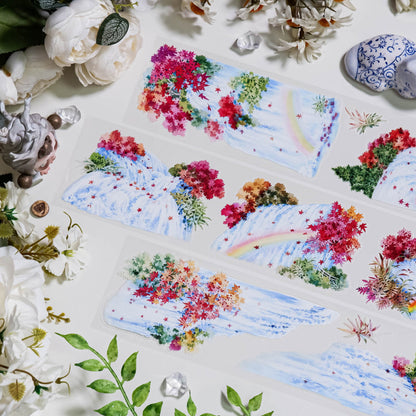 7.5cm*90cm Rainbow Spring Water Die Cutting PET Tape featuring spring, rain, and rainbow designs for journaling, scrapbooking and collage