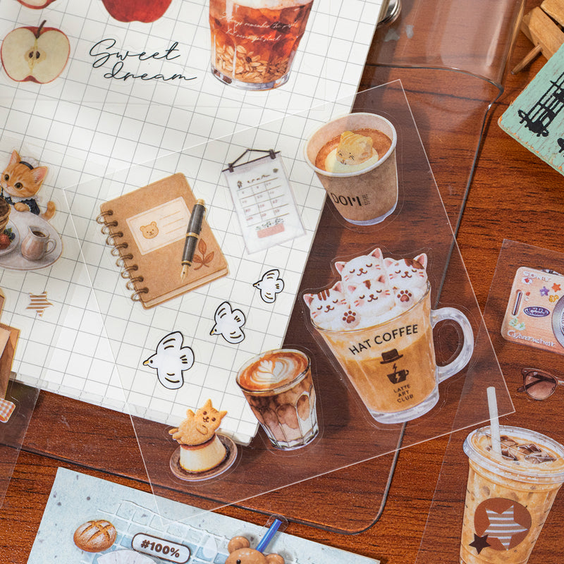 Corner Coffee Series Sticker Book featuring book designs for journaling, scrapbooking and collage