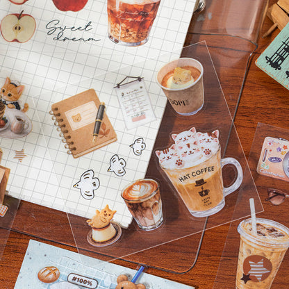 Corner Coffee Series Sticker Book featuring book designs for journaling, scrapbooking and collage