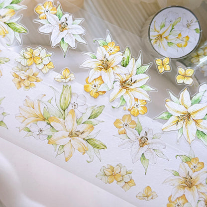 5.5cm*100cm Floating Light Lily Die Cutting Washi/PET Tape featuring light designs for journaling, scrapbooking and collage