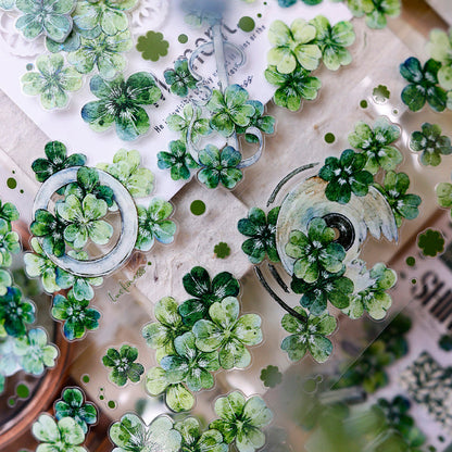 Whole Roll 6cm*6m Four Leaf Clover Die Cutting Washi/PET/Shell Light PET Tape featuring leaf, and light designs for journaling, scrapbooking and collage