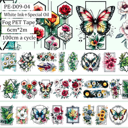 Wireframe flowers Fog PET Tape featuring flower designs for journaling, scrapbooking and collage