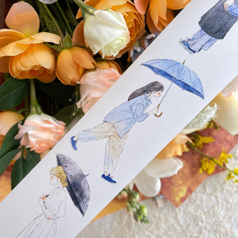 Whole Roll 6cm*10m It's raining Die Cutting Washi/PET/Fog PET Tape featuring rain designs for journaling, scrapbooking and collage
