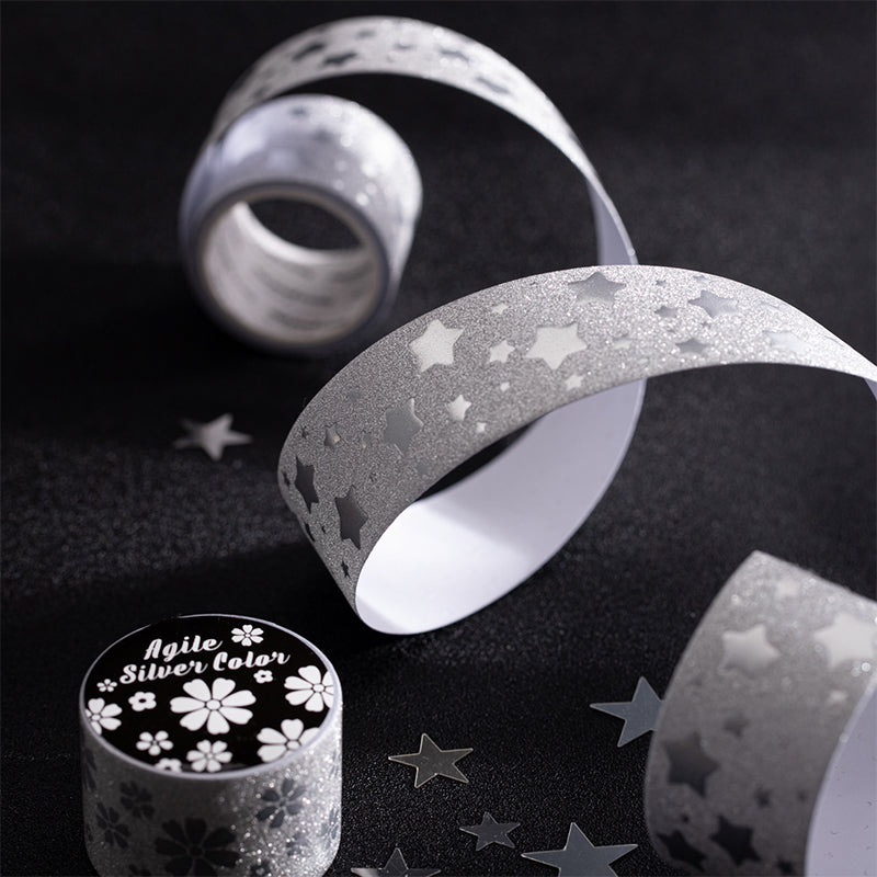 Lively Silver Color Series Special Paper Tape featuring silver, and color designs for journaling, scrapbooking and collage
