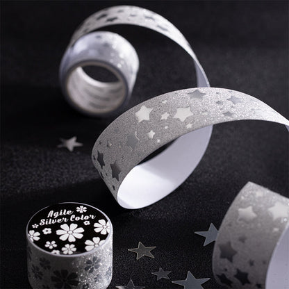 Lively Silver Color Series Special Paper Tape featuring silver, and color designs for journaling, scrapbooking and collage