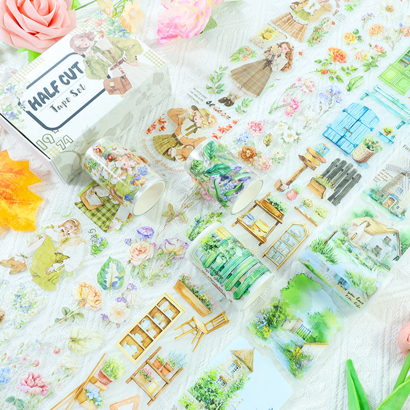 Breeze and green lawn Die Cutting PET/Fog PET Tape featuring green designs for journaling, scrapbooking and collage