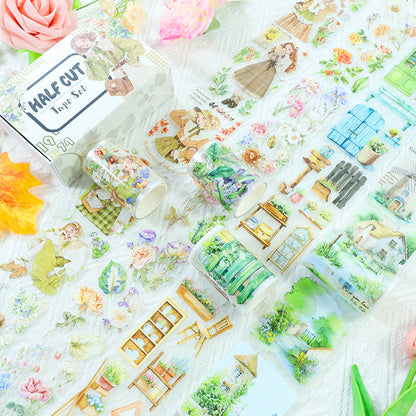 Breeze and green lawn Die Cutting PET/Fog PET Tape featuring green designs for journaling, scrapbooking and collage