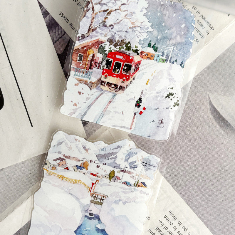 7cm*125cm Snow Falls Die Cutting Washi/PET/Fog PET Tape featuring snow designs for journaling, scrapbooking and collage