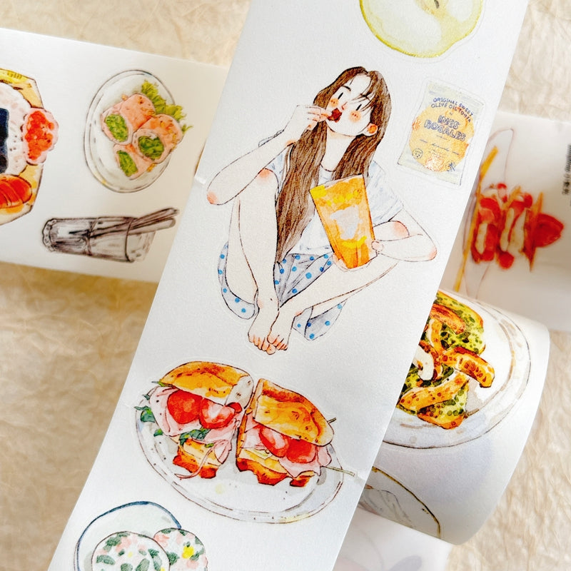 Whole Roll 5cm*10m Healing Cuisine Die Cutting Washi/PET/Fog PET Tape for journaling, scrapbooking and collage