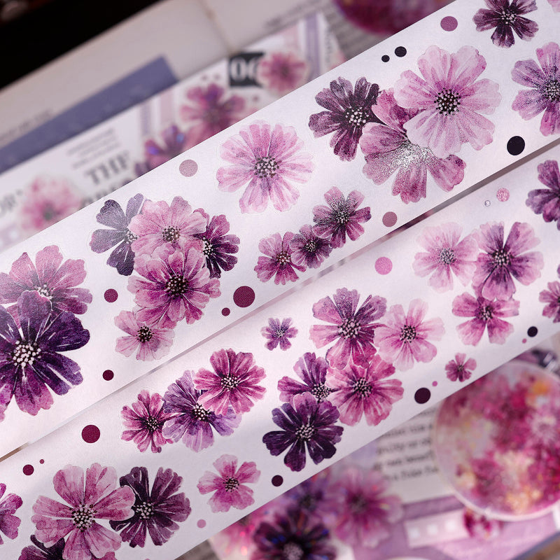 5cm*125cm Smoke Purple Flower Die Cutting Washi/PET/Shell Light Washi/PET Tape
