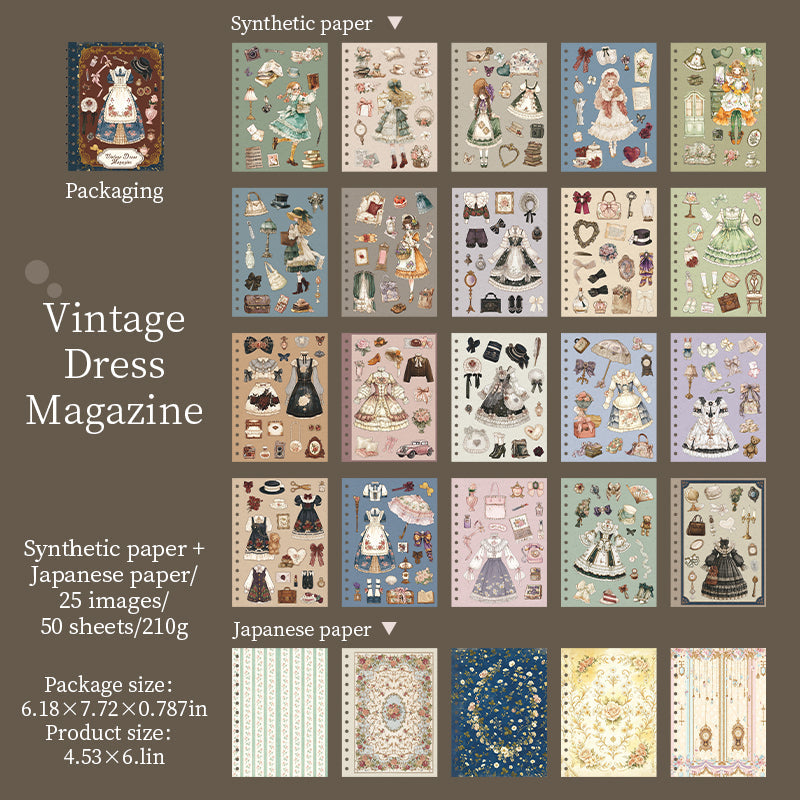 Retro Fashion Magazine Series Sticker Book featuring retro, and book designs for journaling, scrapbooking and collage