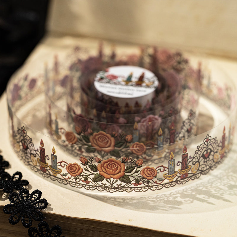 Woven Gothic Lace Series PET Tape featuring lace designs for journaling, scrapbooking and collage