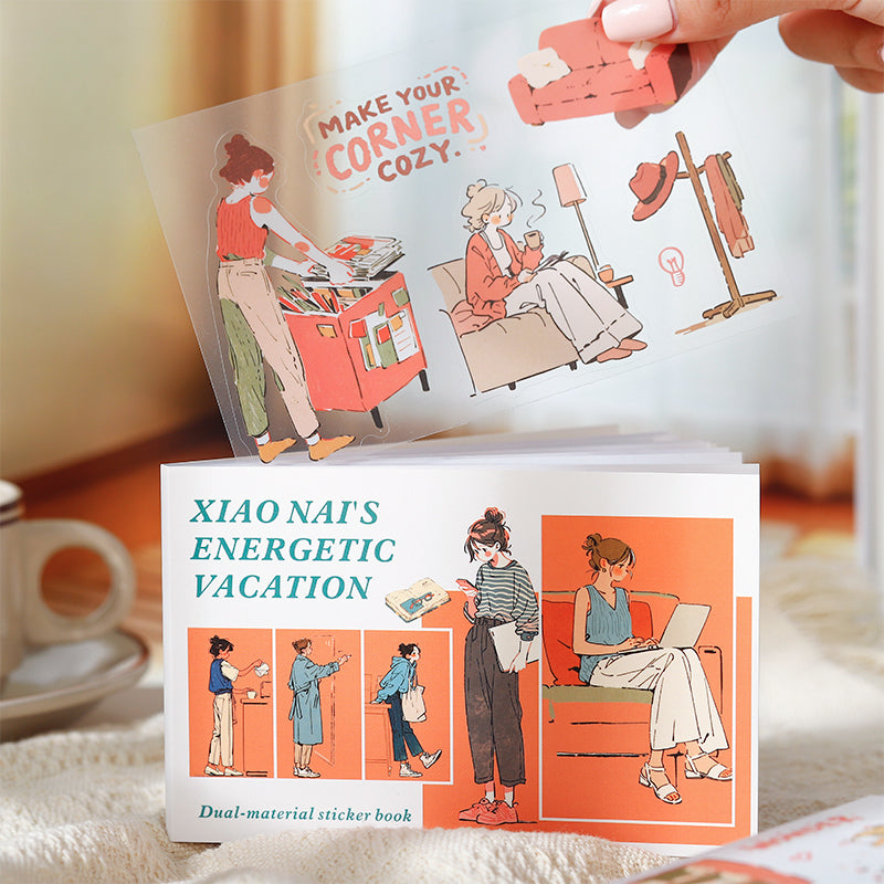 Energizing Vacation Series Sticker Book featuring cat, and book designs for journaling, scrapbooking and collage