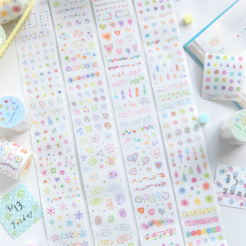 Colorful Mood Series Die Cutting Washi Tape featuring color designs for journaling, scrapbooking and collage