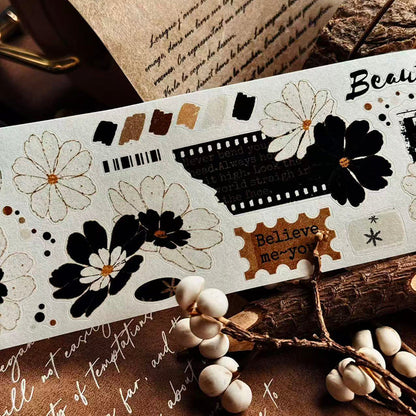 Whole Roll 5cm*5m Black White Flower Dream Die Cutting Washi/PET Tape