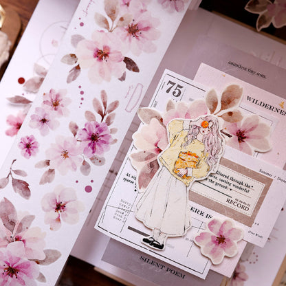 Whole Roll 5.5cm*6m Powdered perfume flower Die Cutting Washi/PET Tape featuring red, and flower designs for journaling, scrapbooking and collage