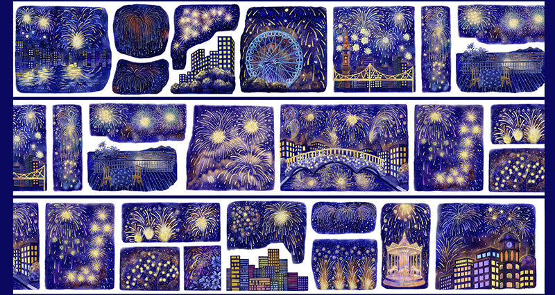 Whole Roll 7.5cm*5m Night of Fireworks Shell Light PET Tape featuring light designs for journaling, scrapbooking and collage