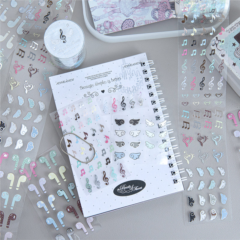 Muanuan Diary Series Die Cutting Silver Stamping PET Tape featuring silver designs for journaling, scrapbooking and collage