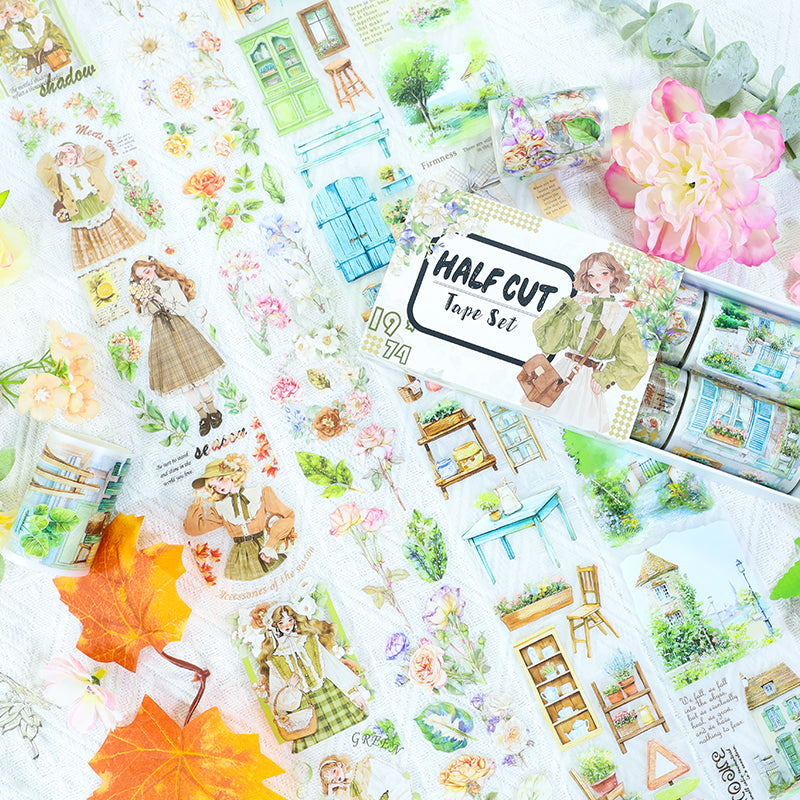 Breeze and green lawn Die Cutting PET/Fog PET Tape featuring green designs for journaling, scrapbooking and collage