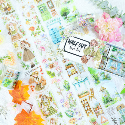 Breeze and green lawn Die Cutting PET/Fog PET Tape featuring green designs for journaling, scrapbooking and collage